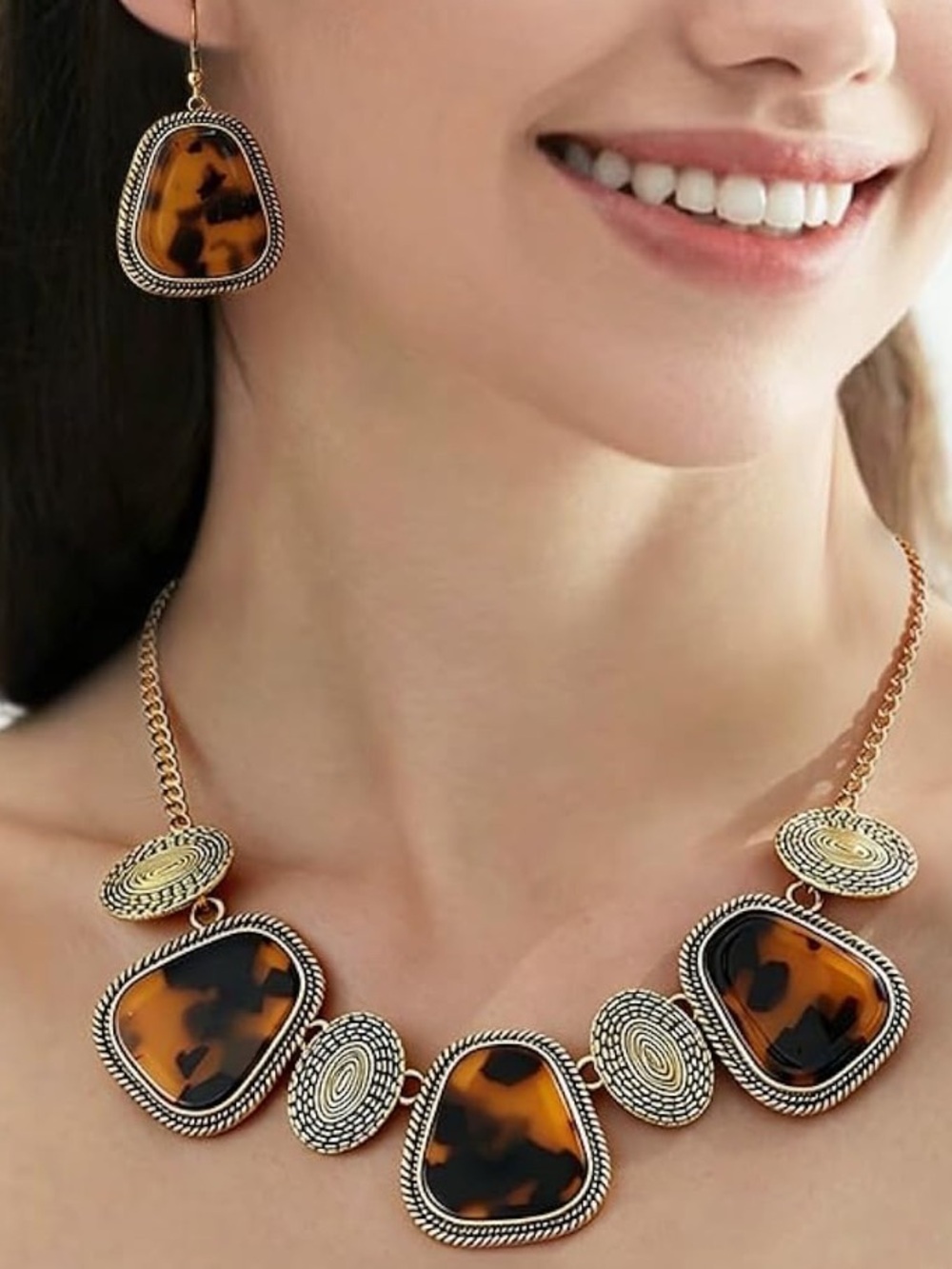 Anthropologie Tortoiseshell and Gold Statement Necklace